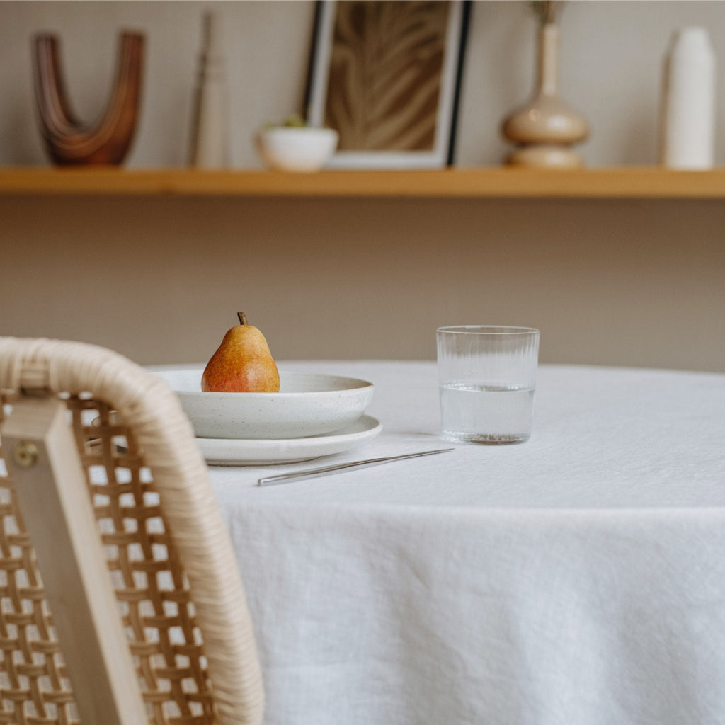 White Lightweight Linen Round Tablecloth