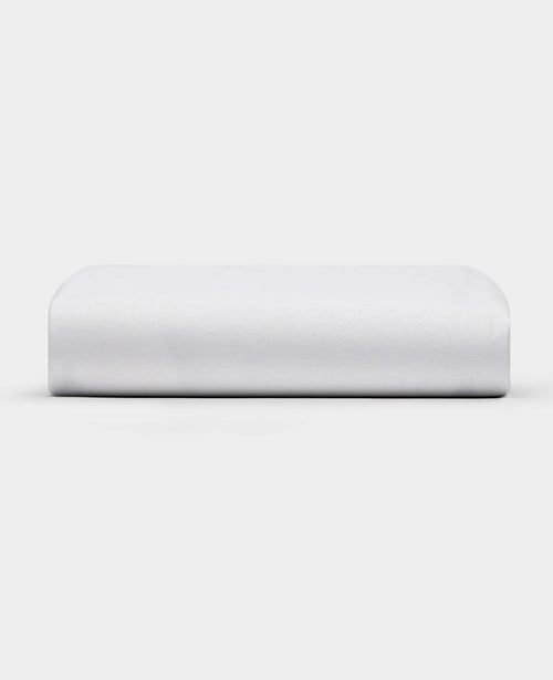 The Cozy Earth Cooling Mattress Protector is shown against a plain white background. It appears firm, rectangular with smooth, rounded edges, and has a crisp white finish.